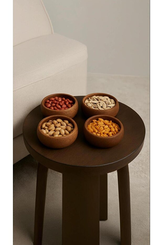 Set of 4 Wooden Round Presentation Bowls – Stylish Serving Bowls for Nuts, Breakfast, and Sauces