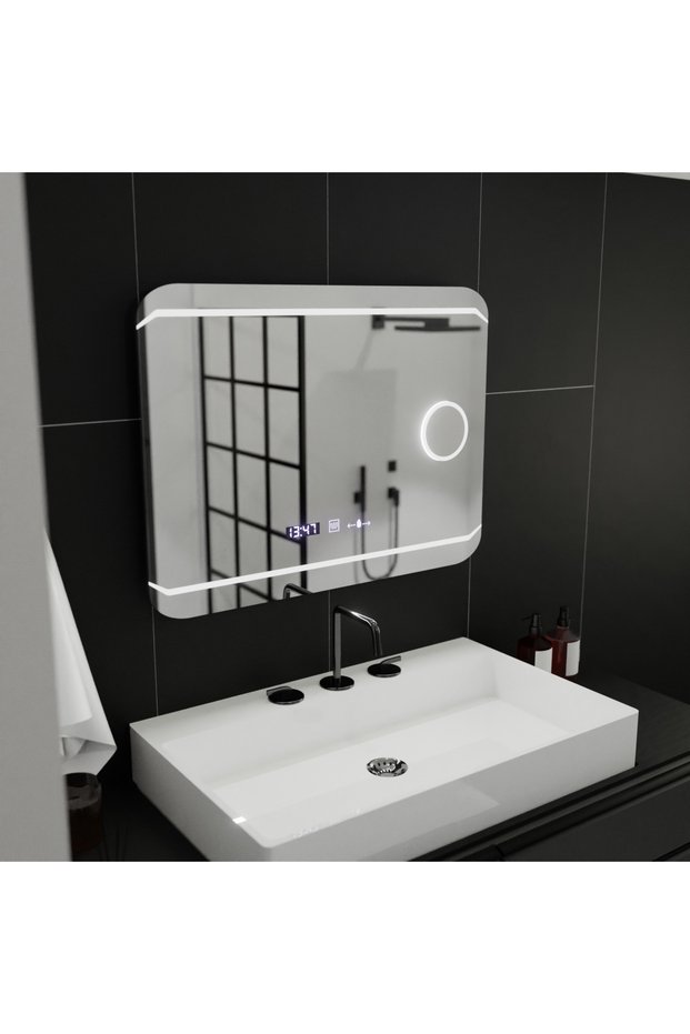 Rectangular LED Mirror, 80x60cm, Stile MotionGlow Marcello, Defog System, Clock &...
