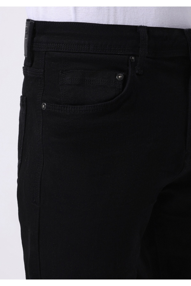 Regular Fit Orta Bel Düz Paça Erkek Siyah Jean Pantolon - 5