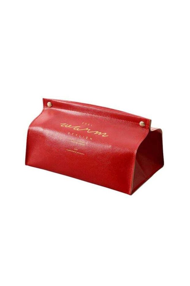 Leather Tissue Storage Box Red 20x12x11cm