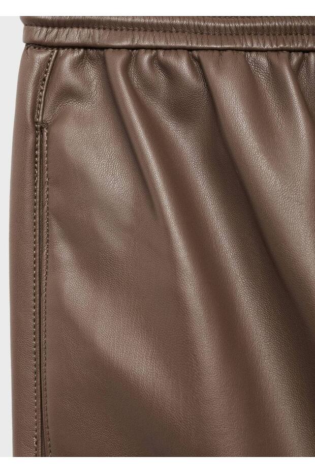 Deri görünümlü elastik belli pantolon - 7