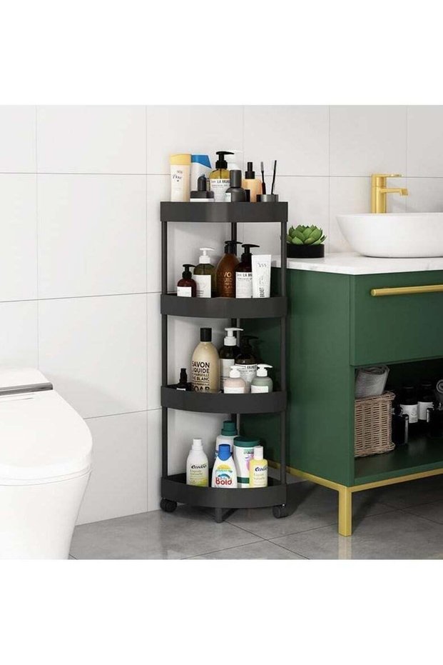 4-Layer Shower Caddy Corner Shelves Bathroom Shelving Unit Cart with Wheel Plastic Shower Caddy Org