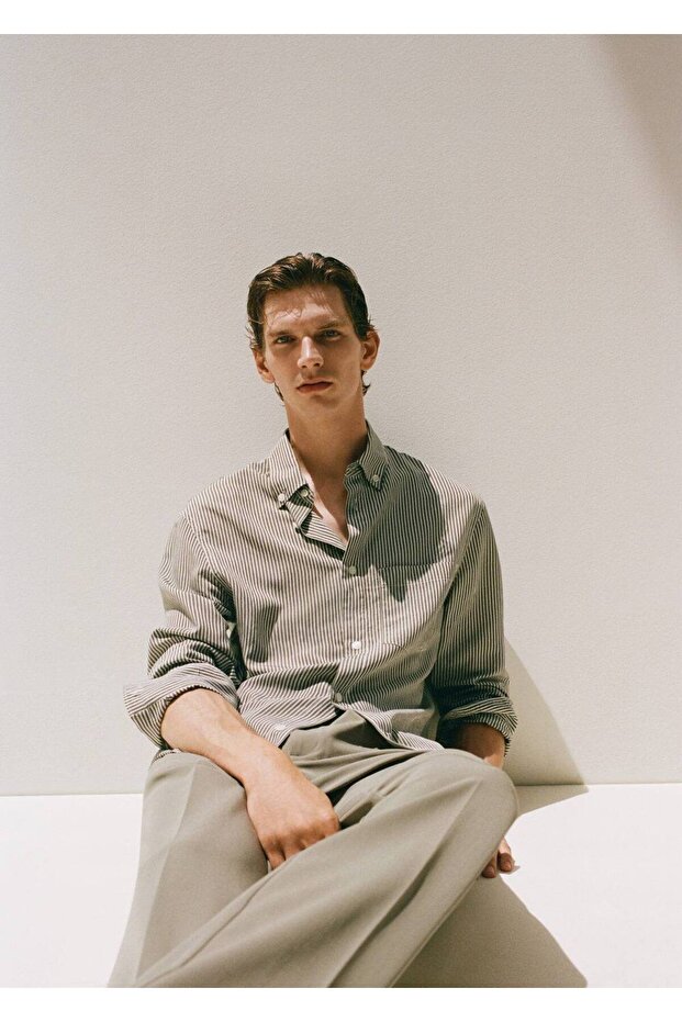 Regular kesim çizgili gömlek - 5