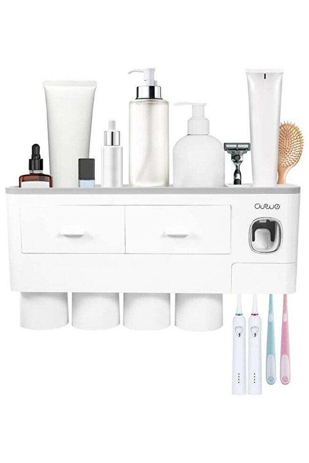 Toothbrush Holder Wall Mounted Adhesive Automatic Toothpaste Dispenser Space Saving Toothbrush Orga