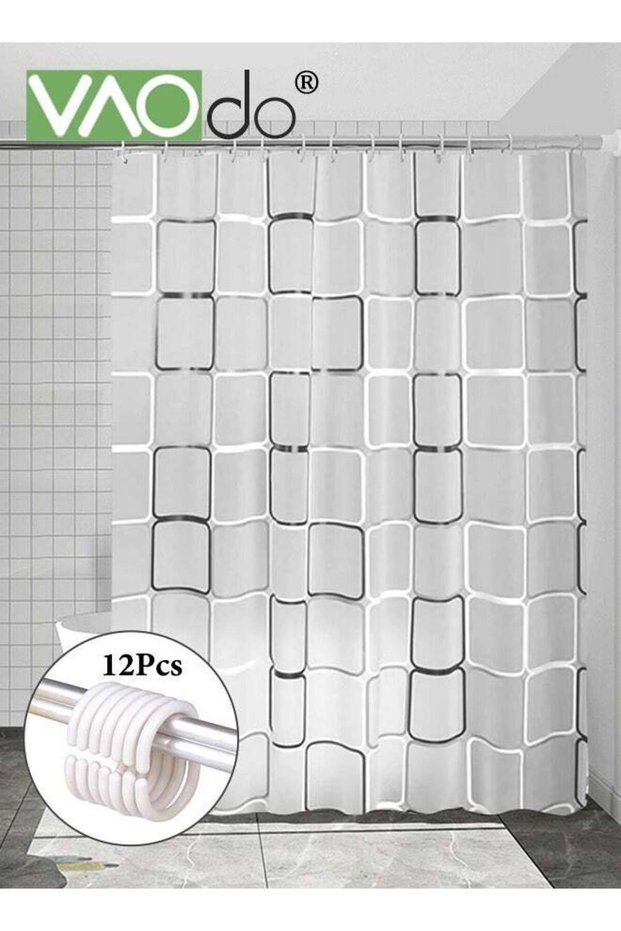 Shower Curtain Liner With Plastic Hanging Ring rectangles PEVA Shower Curtain with Rustproof Metal