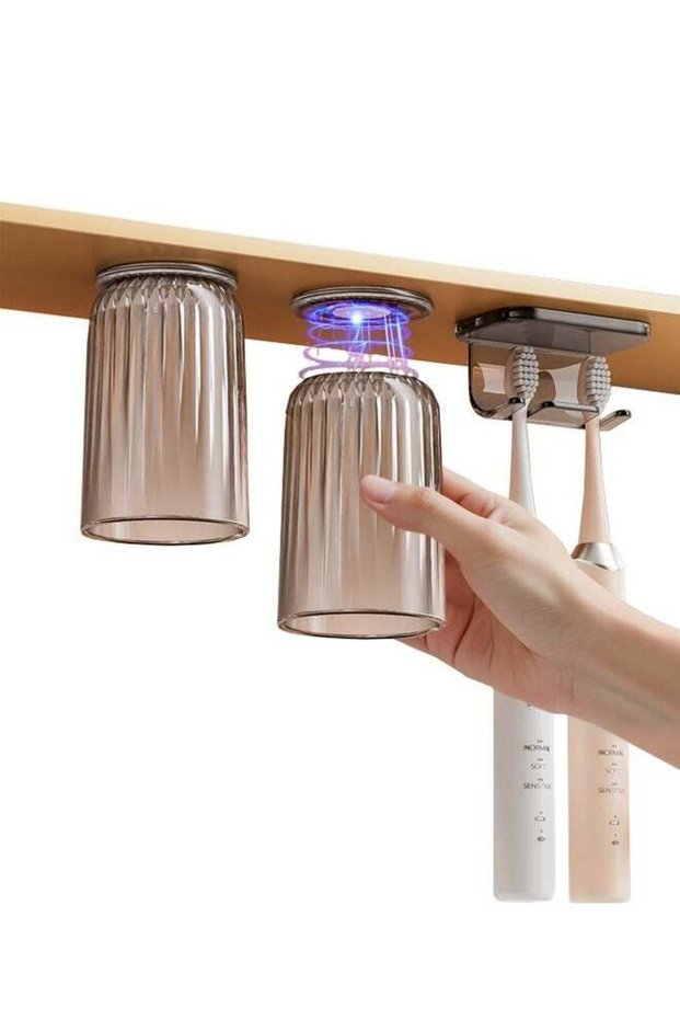3 PCS Cup and Toothbrush Holder Set,Creative Punch-Free Magnetic Design,Wall-Mounted Bathroom Stora