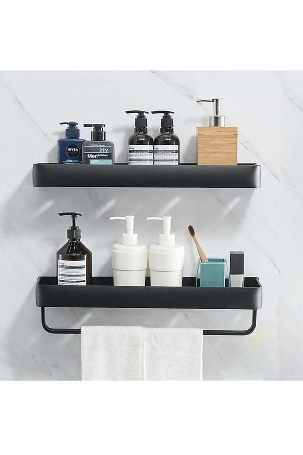 2-Tier Bathroom Wall Shelf for Bathroom Floating Shelf with Towel Holder 40cm