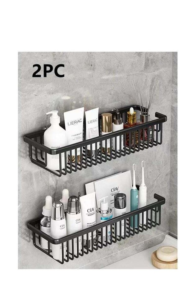 2-Piece Bathroom Organizer Storage Bathroom Shelving Black 30 x 13.5 x 7.7 Centimeter