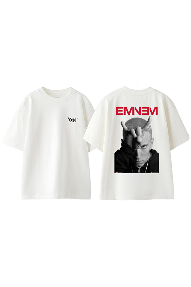 Eminem 4 Design Back Printed Cotton White Oversize T-Shirt
