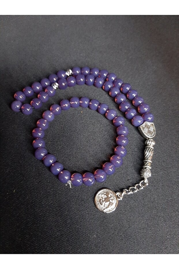 Purple Glass Bead Prayer Beads and Bracelet Set - 33 Pieces with Metal Tassel