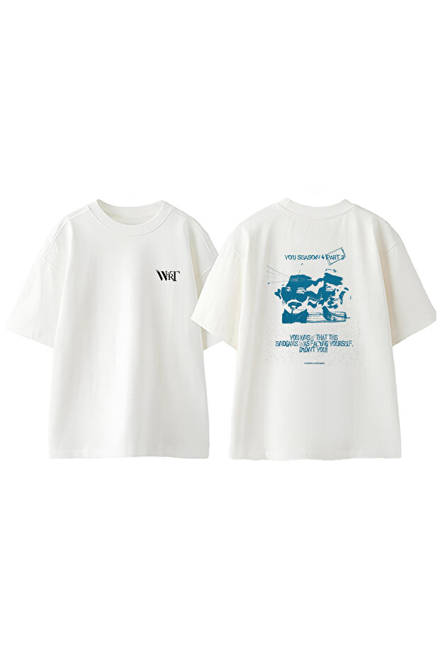 You 3 Design Back Printed Cotton White Oversize T-Shirt