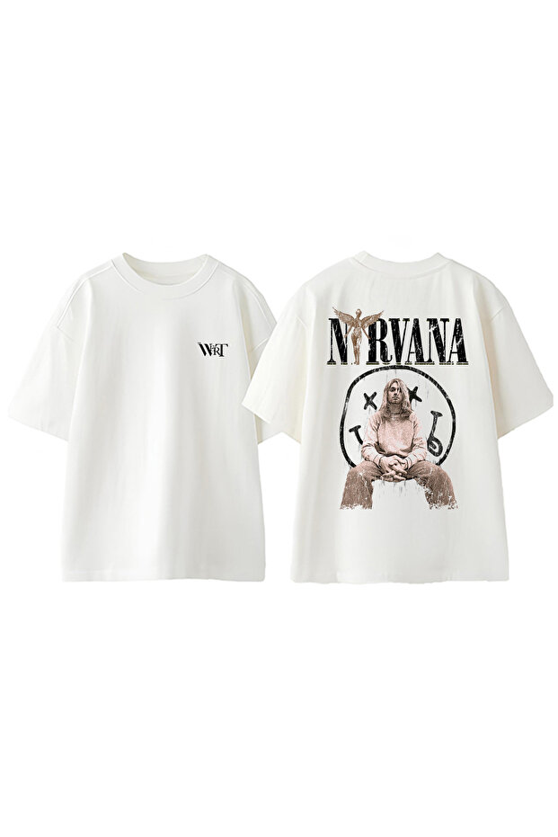 Nirvana 4 Design Back Printed Cotton White Oversize T-Shirt - 1