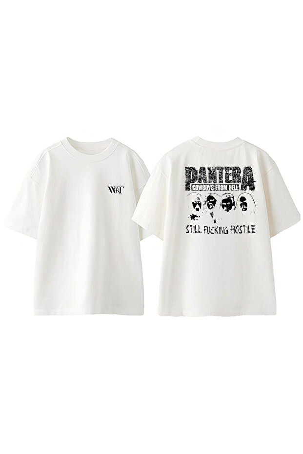 تي شيرت Pantera Rock 2 من القطن الأبيض ذو تصميم مطبوع على الظهر
