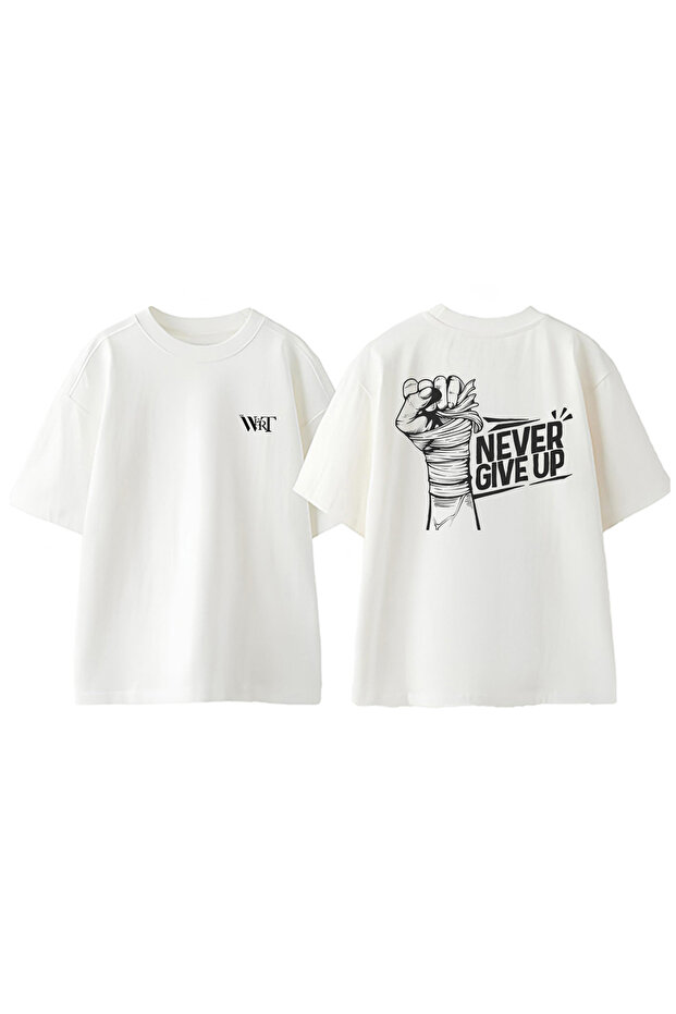 Gym Never Give up 3 Design Back Printed Cotton White Oversize T-Shirt