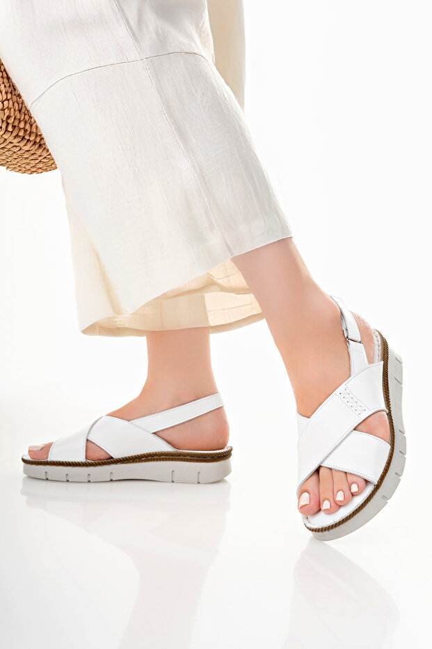 Women's Beige Genuine Leather Comfort Sandals