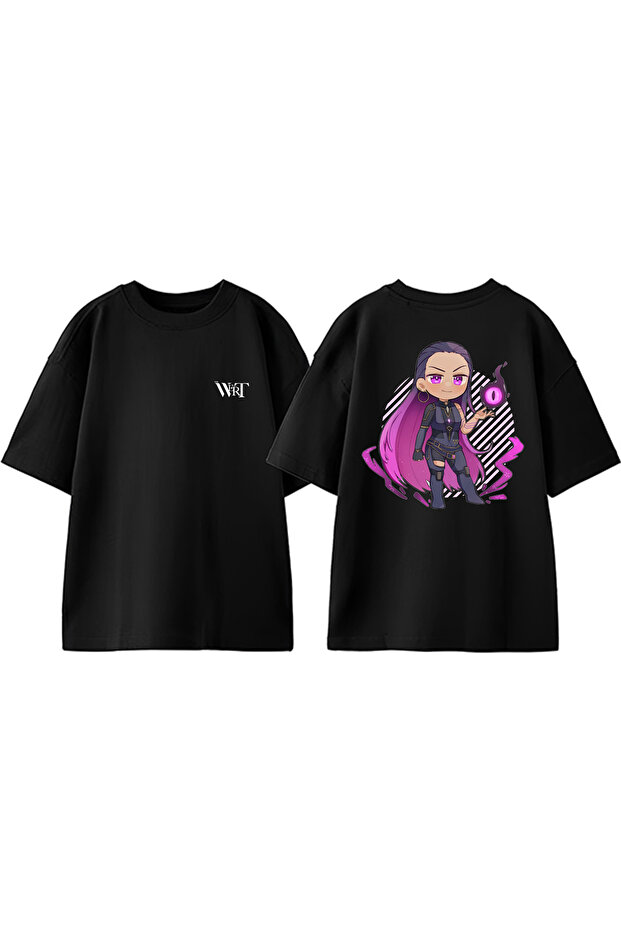 Valorant Reyna Design Back Printed Cotton Black Oversize T-Shirt