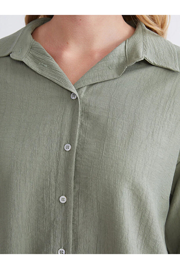 Dokulu Oversize Kadın Gömlek - 1