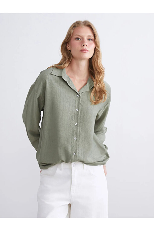 Dokulu Oversize Kadın Gömlek - 2