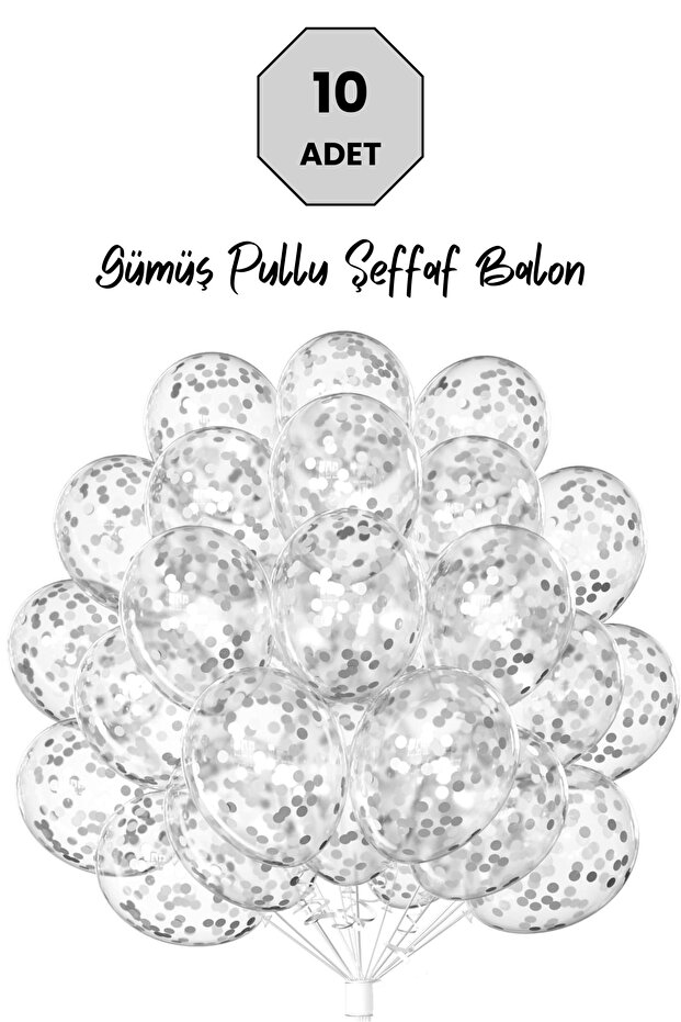 Silver Confetti Balloon Set 10 Pieces Transparent Birthday Party and Decoration