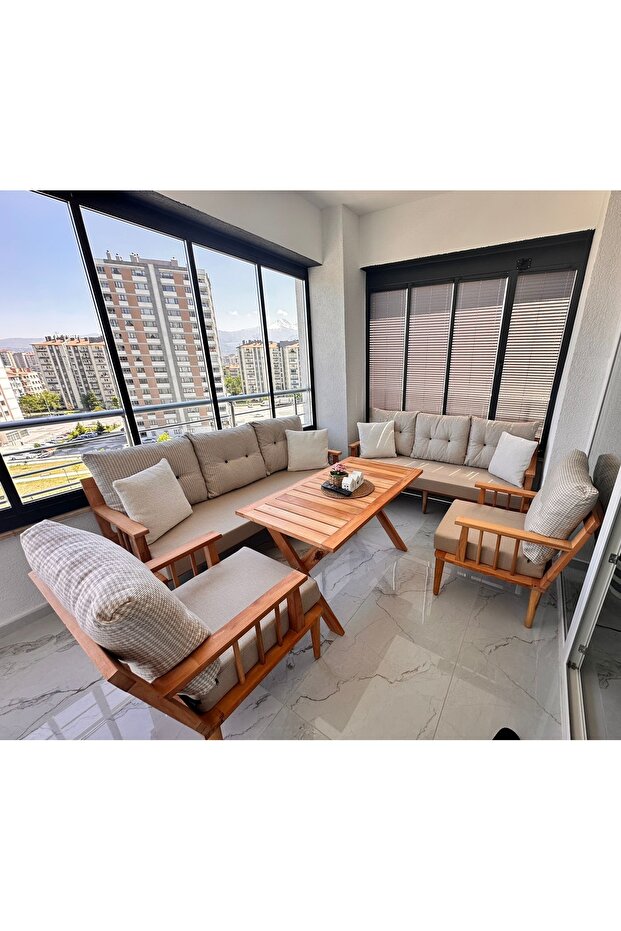 Masif ahşap bahçe balkon takımı
