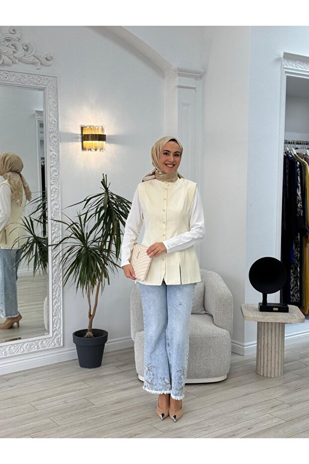 QOOQ Magne Yelek Ekru 25fw624 - 4