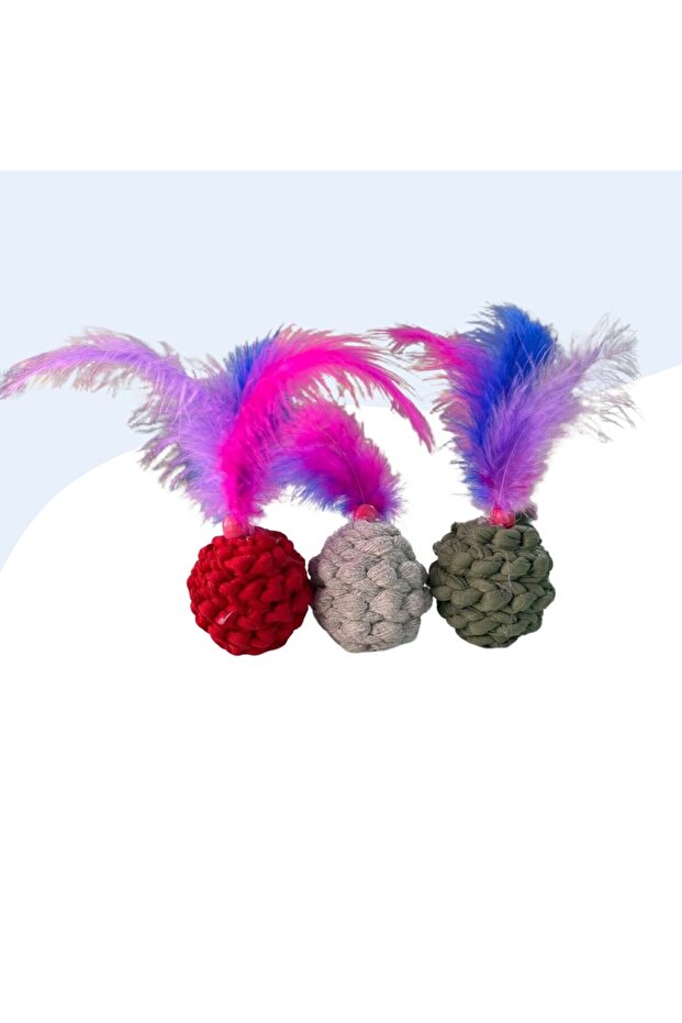 Set of 3 Knitted and Feathered Cat Ball Toys1