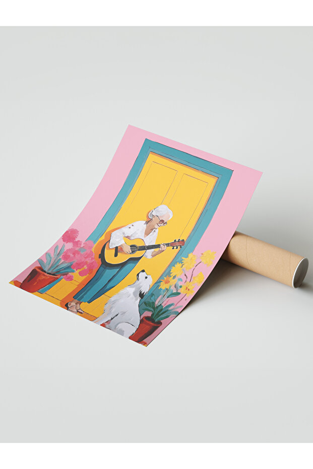 Çerçevesiz Poster, Kapı Önünde Gitar Çalan Adam, Genç Odası Dekoru Poster No: 112465 - 3
