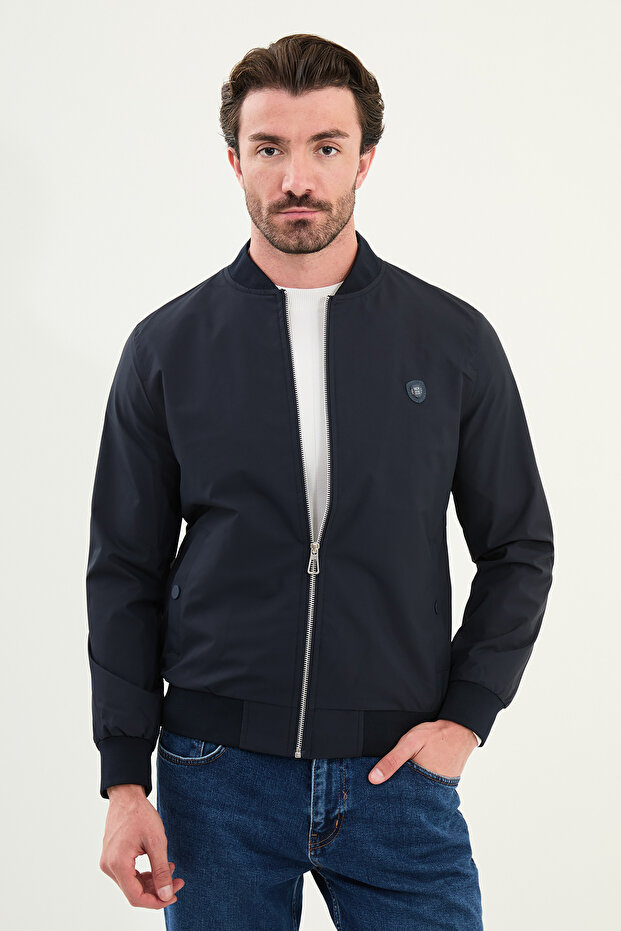 Straight Slim Fit Judge Collar Men's Coat Navy Blue - 39642.25Y