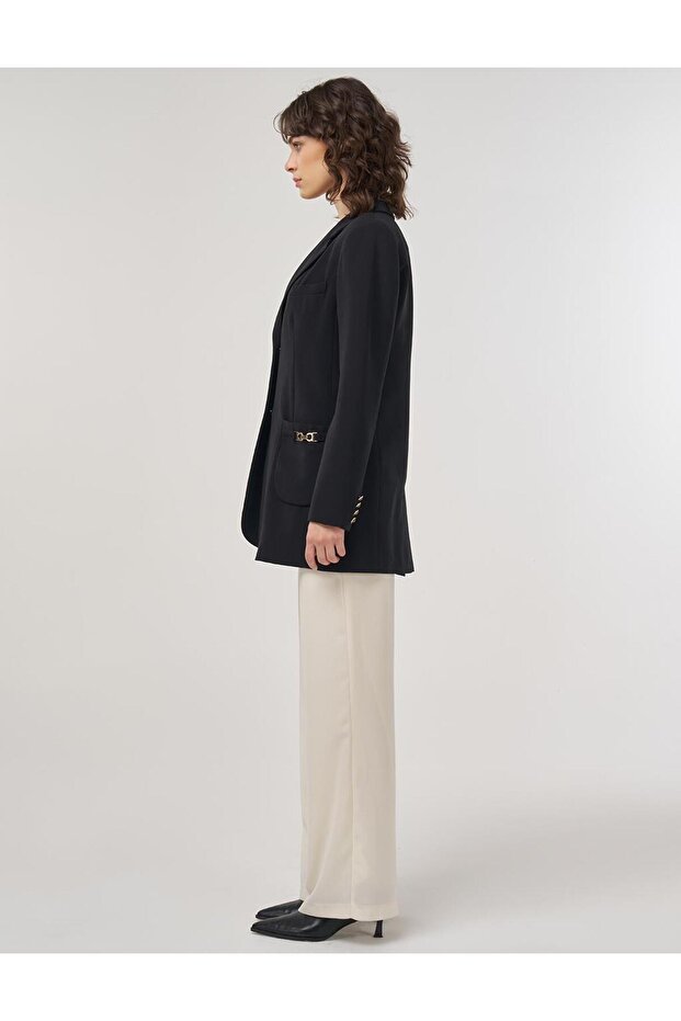 Double Button Blazer Jacket Black - 4