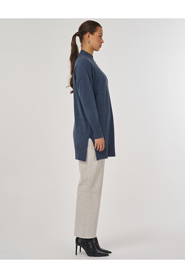 Omzu İşlemeli Triko Tunik İndigo - 6