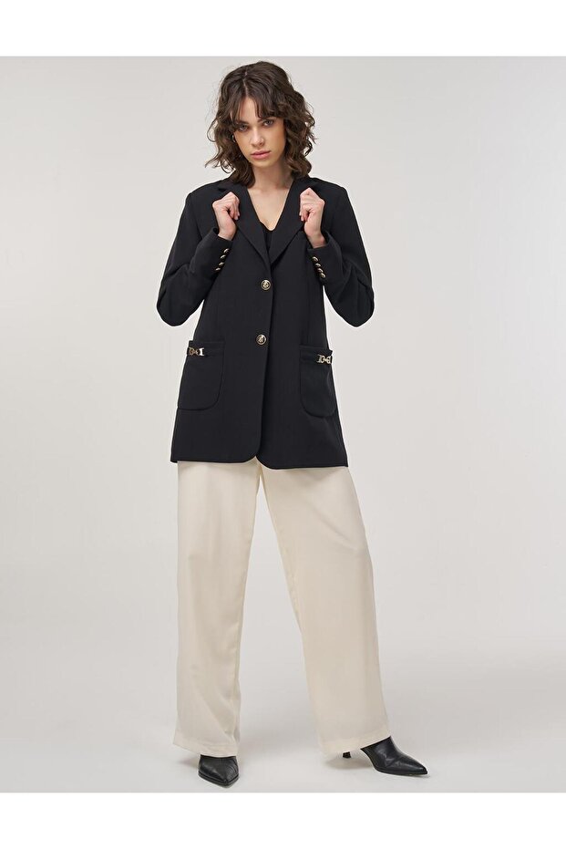 Double Button Blazer Jacket Black - 2