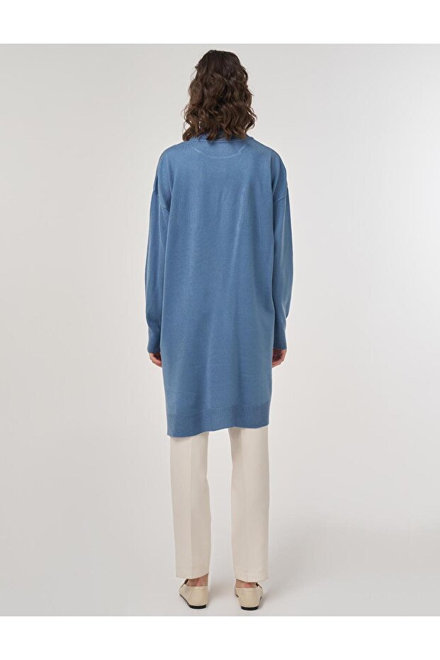 Devrik Yaka Triko Tunik Taç Mavisi - 4