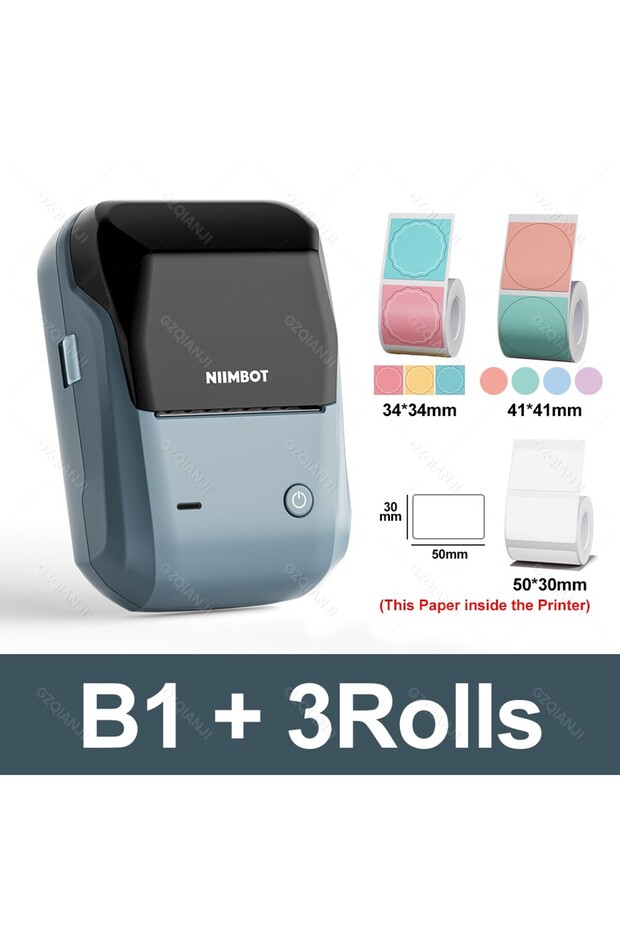 B1 إضافة 3 لفات Niimbot B1 طابعة ملصقات حرارية صغيرة محمولة ذاتية اللصق بتقنية البلوتوث F