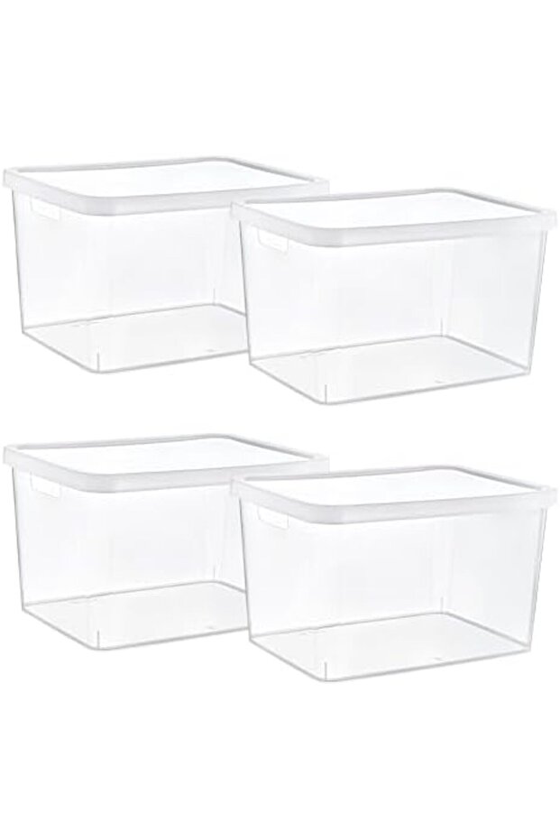 Sersadsn Set of 4 Stafi Multi-Purpose Box with Lid Transparent 18 Lt - Transparent, Multi-Purpose with Lid - 3
