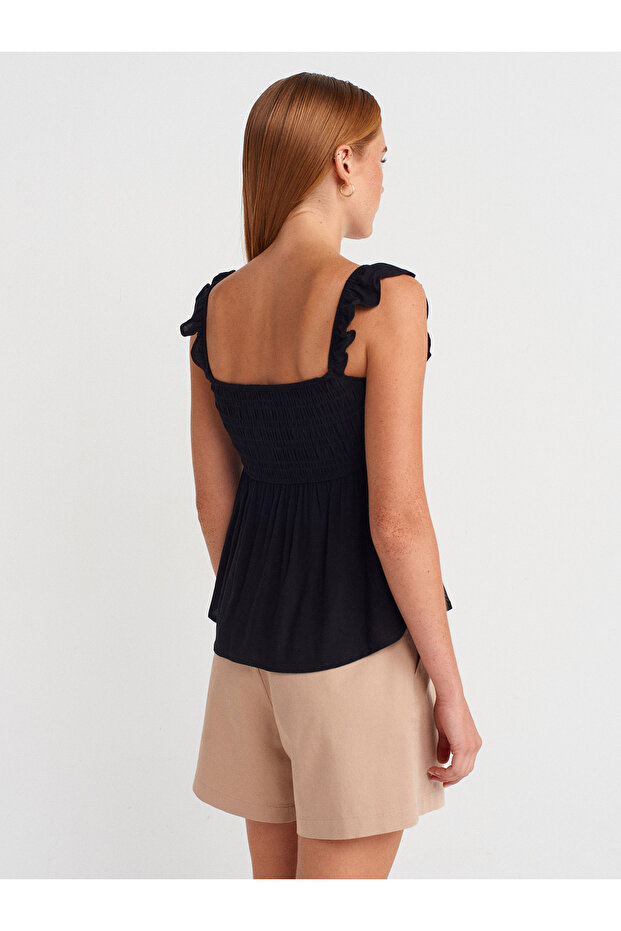 50873 بلوزة مكشكشة - أسود - 2