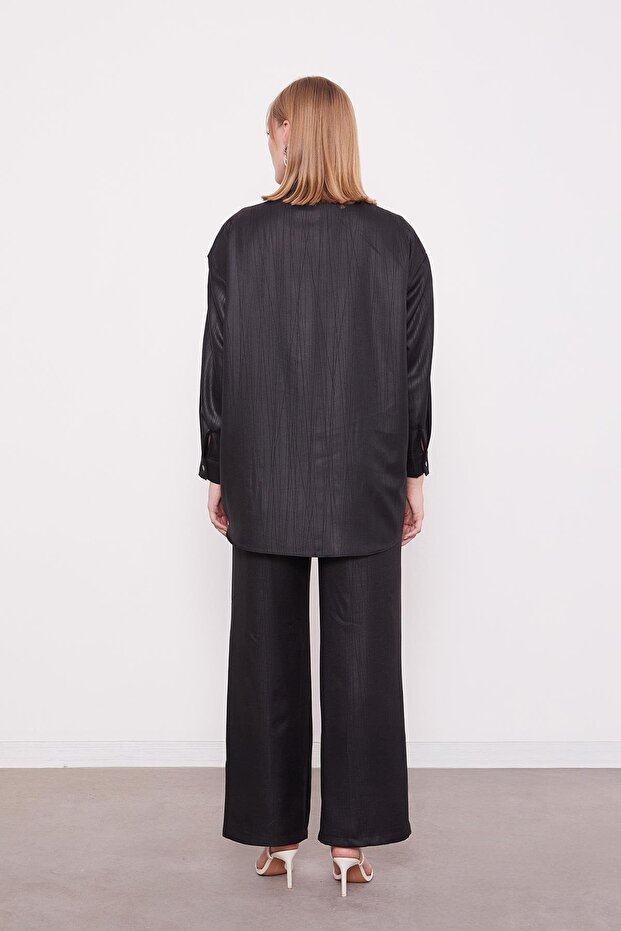 Black Embroidered Rose Detailed Tunic Set - 7