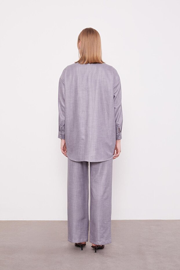 Anthracite Embroidered Rose Detailed Tunic Set - 7