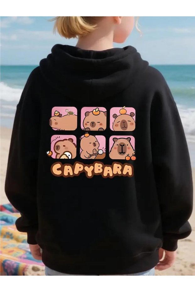 Winter Hooded Sweatshirt, Children's Capybara Printed