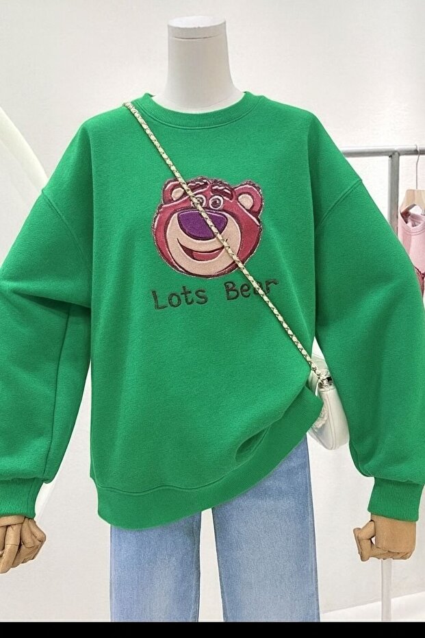 3 Yarn Combed Cotton Lost Bear Printed Unisex Sweatshirt