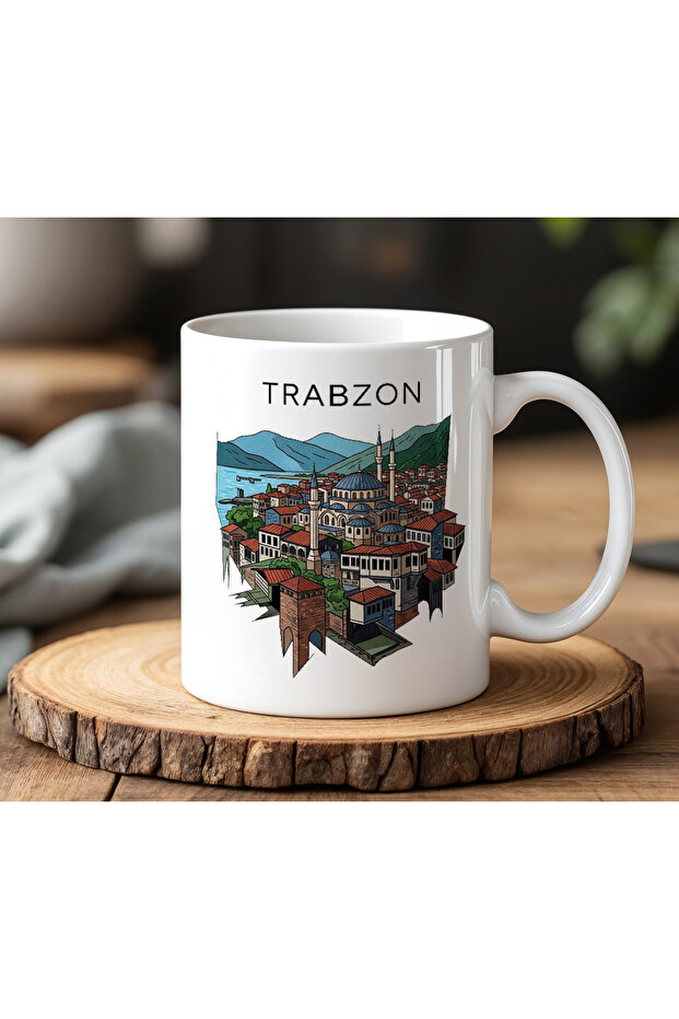 Trabzon Designed White Ceramic Printed Mug 330ml