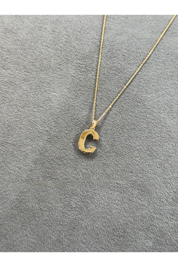 14 AYAR ALTIN C HARFİ PARLAK KOLYE UCU - 3