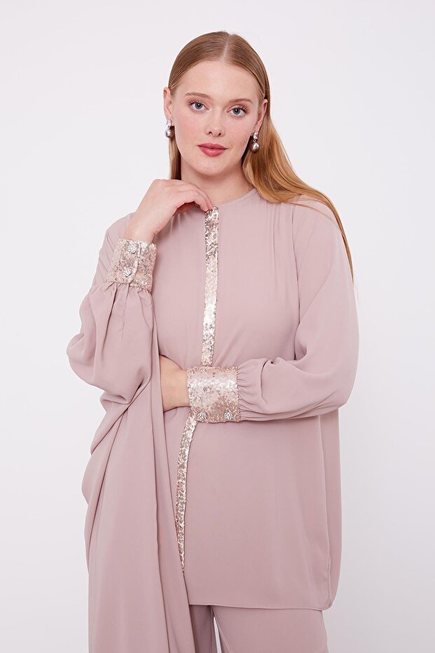 طقم تونيك بتفاصيل ترتر من فرو المنك - 4