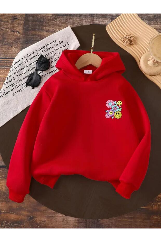 Winter Hooded Sweatshirt, Children's Side Flowers and Smiles Printed