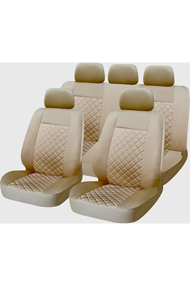Luxury Quilted Car Seat Covers Full Set with Steering Wheel Cover – Universal Fit for 5 Seats –