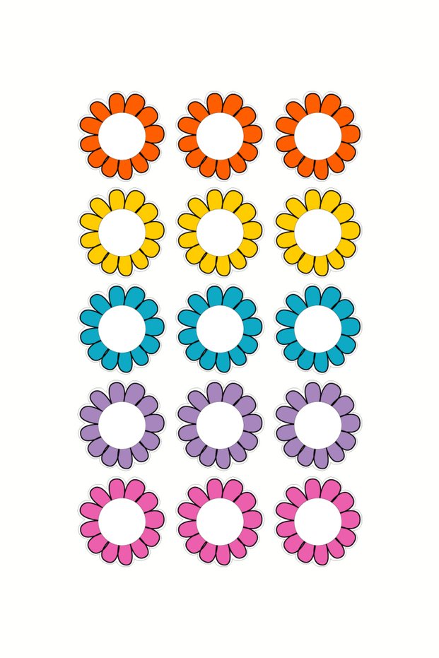 Daisy Shaped Children's Name Tag - Colorful Coated Sticker for Notebook, Book, Bag