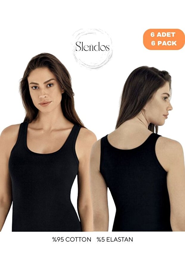 Women's Wide Strap 95% Cotton 5% Elastane 6-Piece Tank Top