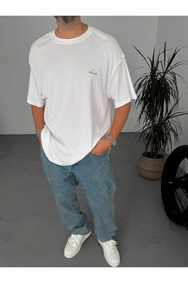 Beyaz Relax Baskılı T-Shirt C-111 - 1
