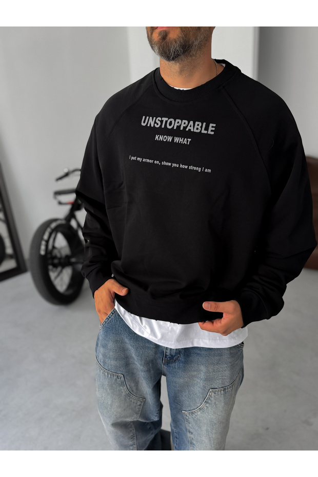 Siyah Unstoppable Baskılı Sweatshirt JJ-241 - 3
