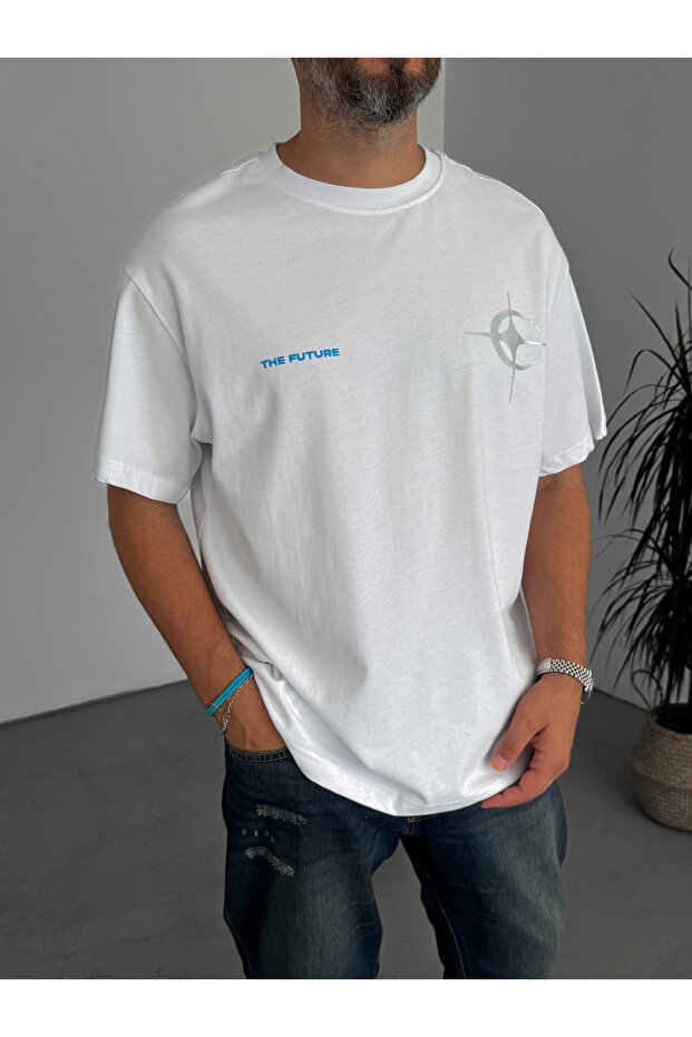 Beyaz Future Baskılı T-Shirt C-083 - 4