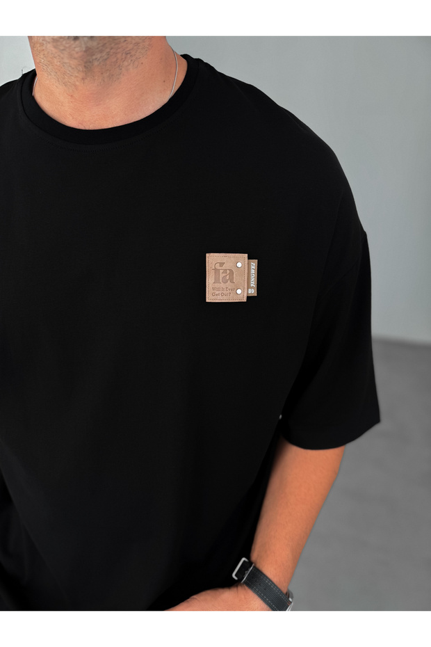 Siyah Fa Patchli Oversize T-Shirt BY-082 - 5